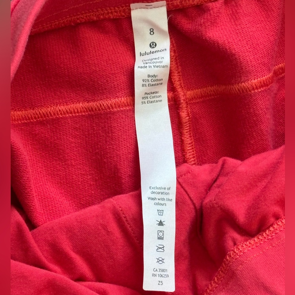Lululemon Inner Glow Shorts 3” Terry Size 8 Cotton Red Casual Outdoor Feminine - Picture 6 of 6
